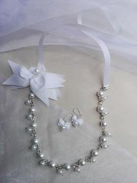 Fehér esküvői nyakék, fülbevaló