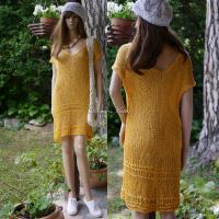 RIVIÉRA - kézzel kötött nyári selyem-pamut pulóverruha / napsárga
