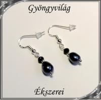 Édesvizi igazgyöngy fülbevaló, ezüstözött kapoccsal SFEB-IG03 9x7 fekete