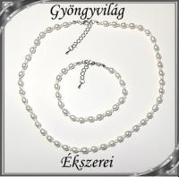 Édesvizi igazgyöngy nyaklánc-karkötő szett, ezüstözött kapoccsal SSZEB-IG03 6x5 white