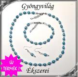 Édesvizi igazgyöngy-swarovski szett, ezüstözött kapoccsal SSZEB-IG04 7,5x6 kék