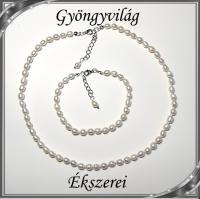 Ékszerek-szettek:Édesvizi igazgyöngy szett, ezüstözött kapoccsal SSZNA-IG05 6x5 fehér